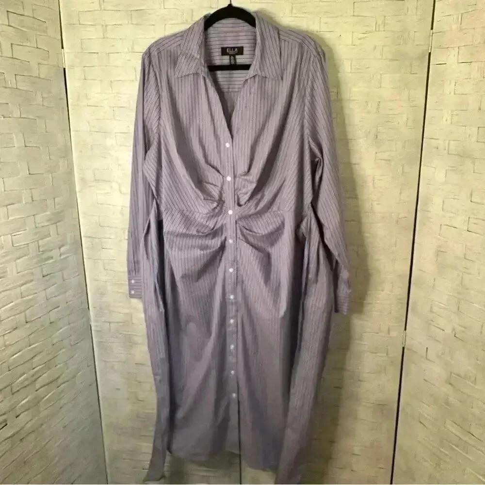Ella RAFAELLA Womens dress striped shirt dress pleaded front‎ bow preppy Office_5